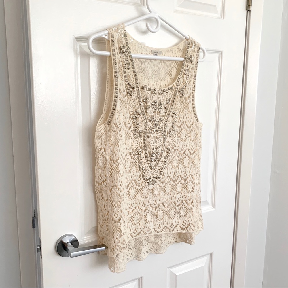 Beaded Cotton Crochet Tank Top